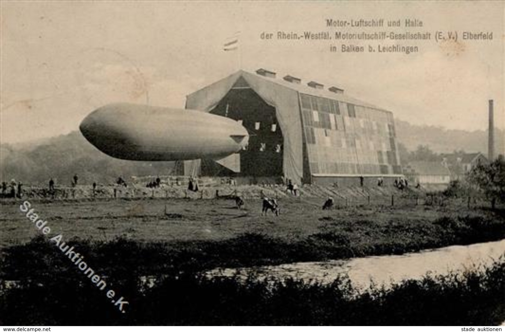 Zeppelin Leichlingen (5653) Motor Luftschiff Und Halle Elberfeld In Balken 1912 I-II Dirigeable - Airships