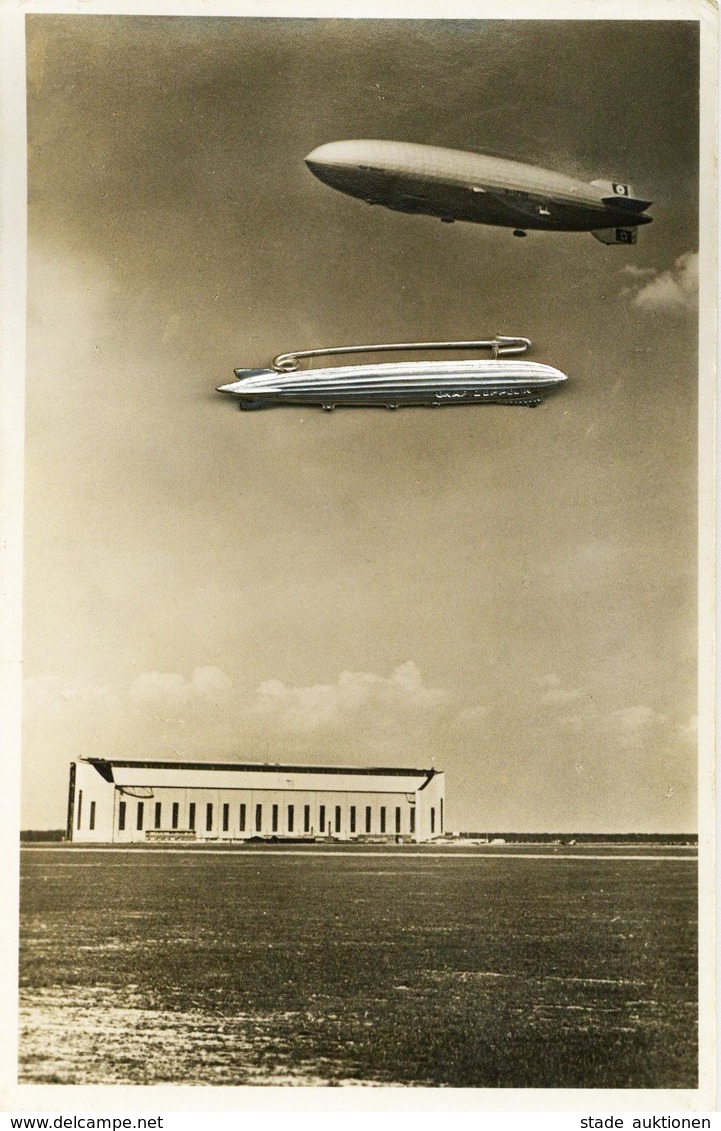 Zeppelin LZ 130 Graf Zeppelin Foto-Karte Und Anstecknadel Ende 30'er Jahre I-II Dirigeable - Zeppeline