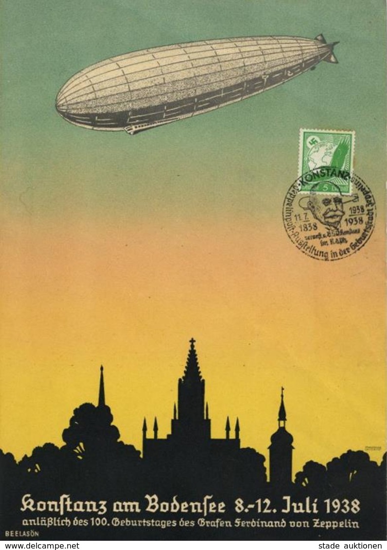 Zeppelin Plakat 14,9 X 21 Cm Konstanz Anläßlich Des 100 Geburtstages Des Grafen Ferdinand Von Zeppelin I-II Dirigeable - Airships