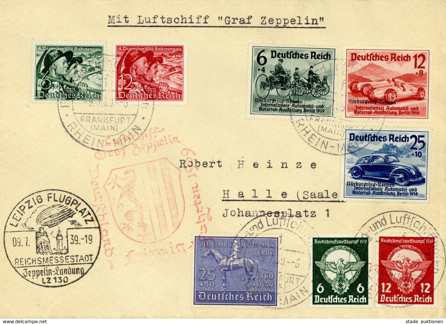 Zeppelinpost 1939 Fahrt Nach Leipzig Brief Mit Luftschiff Graf Zeppelin  Vom Rhein-Main Flughafen Frankfurt/Main Mit Gut - Dirigeables