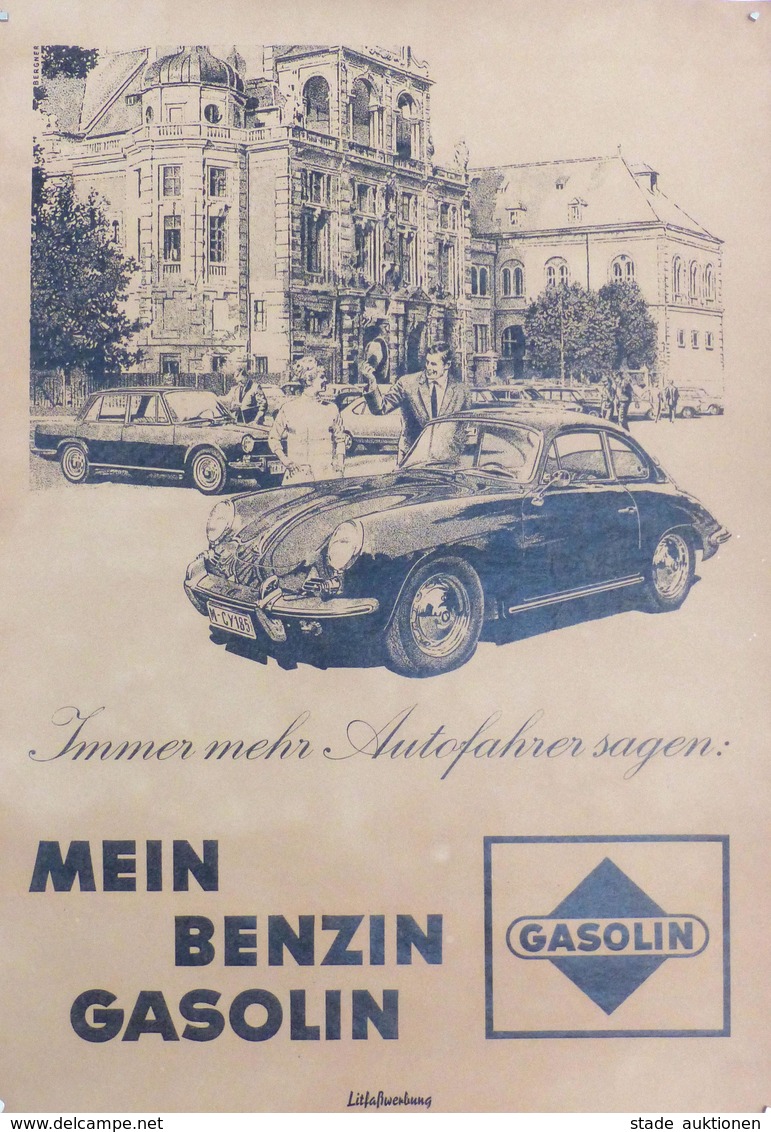 Auto Oldtimer Werbung Gasolin Benzin Plakat 43,5 X 31 Cm I-II (leichte Stauchung) Publicite - Other & Unclassified