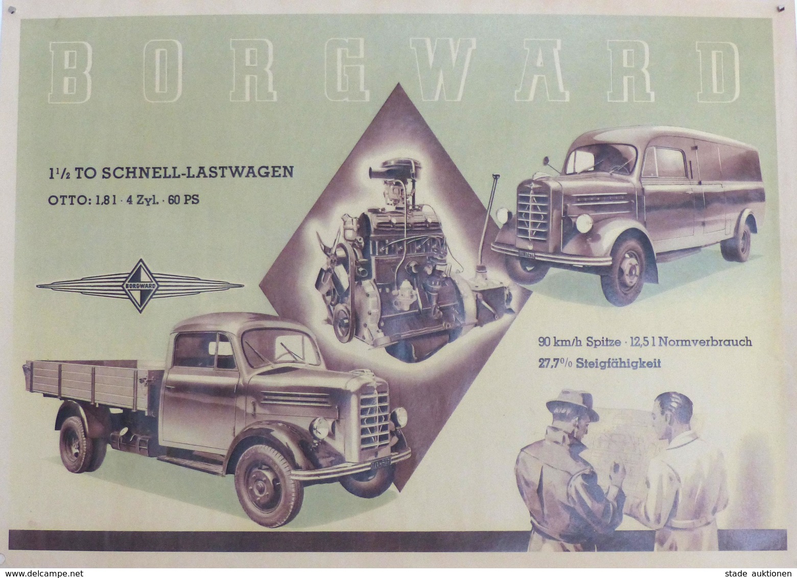 Auto Oldtimer Borgward 1 1/2 T Schnell Lastwagen Plakat 43,5 X 31 Cm I-II - Sonstige & Ohne Zuordnung