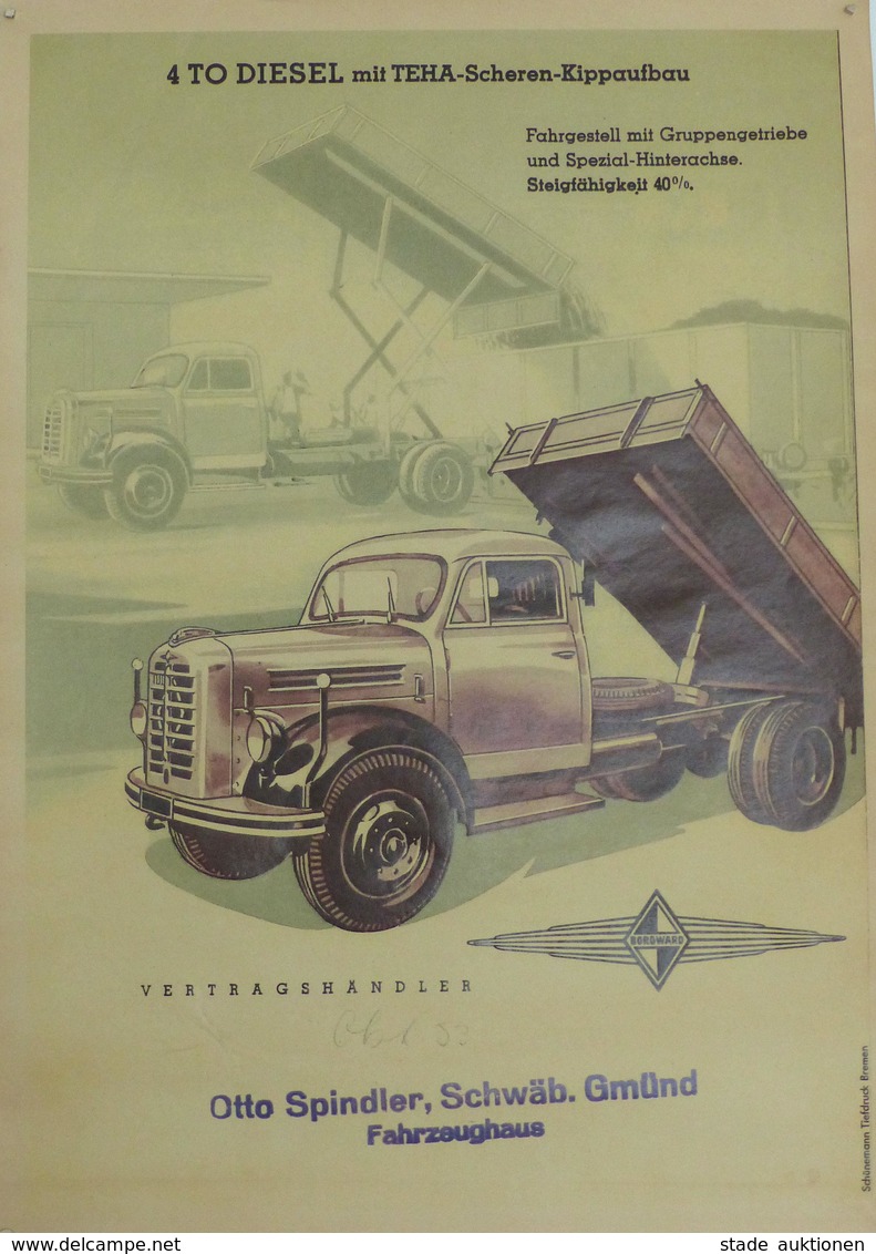 Auto Oldtimer Borgward 4 T Diesel Mit TEHA-Scheren-Kippaufbau Plakat 43,5 X 31 Cm I-II (leichte Stauchung) - Sonstige & Ohne Zuordnung