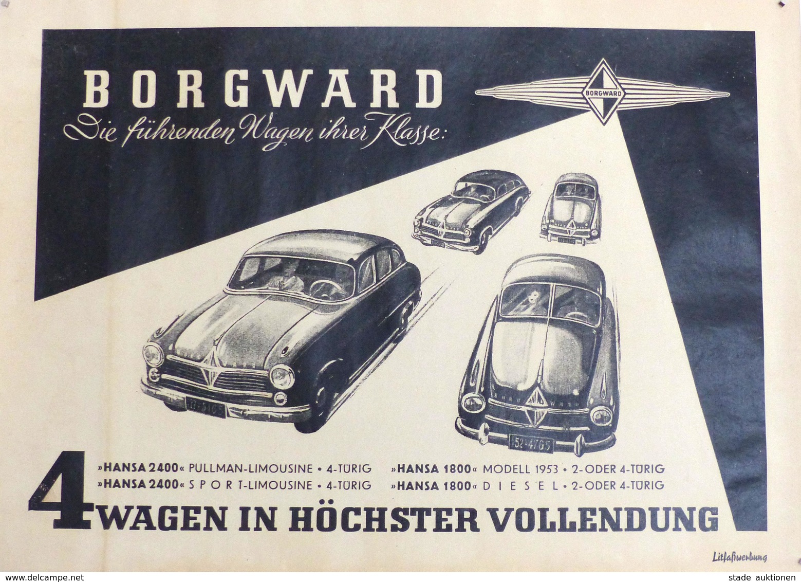 Auto Oldtimer Borgward Hansa Limousine Plakat 43,5 X 31 Cm I-II - Other & Unclassified
