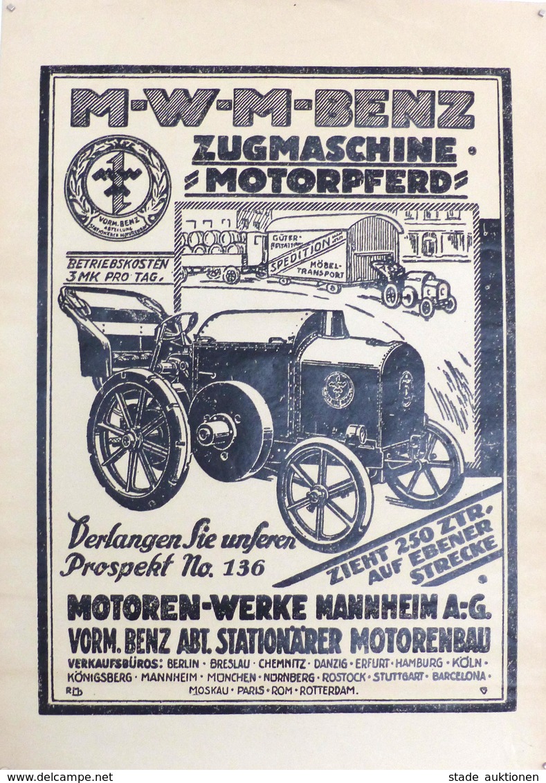 Auto Oldtimer M-W-M-Benz Zugmaschine Motorpferd Plakat 43,5 X 31 Cm I-II (leichte Stauchung) - Autres & Non Classés