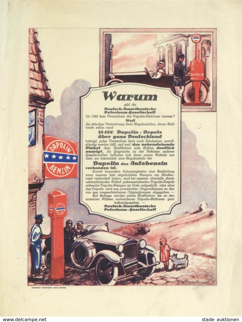 Auto Tankstelle Dapolin Benzin Deutsch Amerikanische Petroleum Gesellschaft Sign. Waffenschmied Werbeplakat II (Stauchun - Sonstige & Ohne Zuordnung