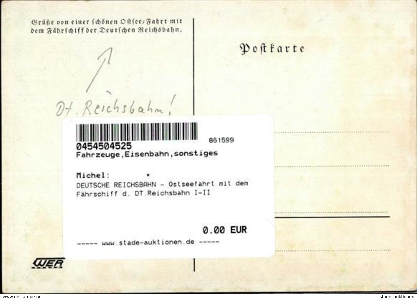 DEUTSCHE REICHSBAHN - Ostseefahrt Mit Dem Fährschiff D. DT.Reichsbahn I-II - Eisenbahnen