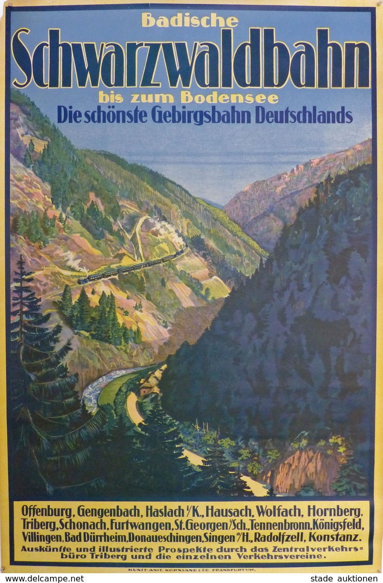 Eisenbahn Badische Schwarzwaldbahn Plakat 60 X 89,5 Cm II (Rand Beschädigt) Chemin De Fer - Trains