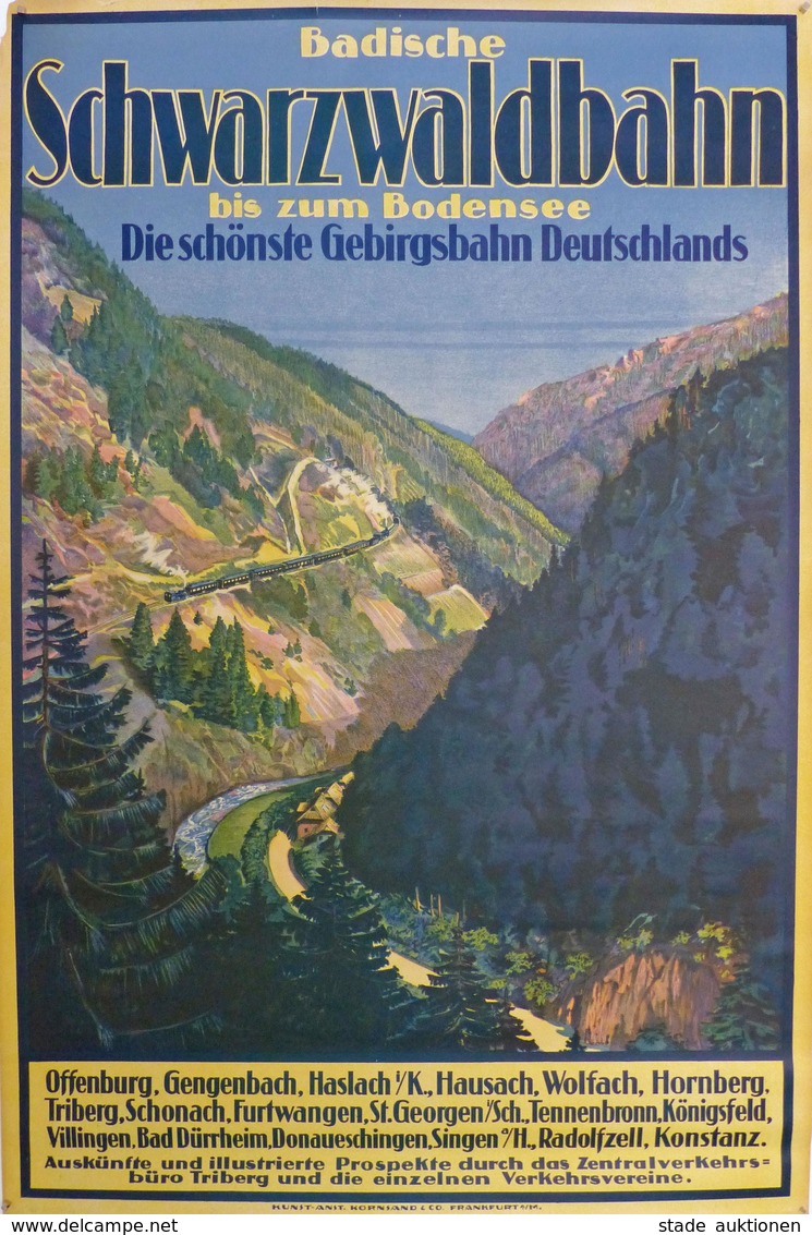 Eisenbahn Badische Schwarzwaldbahn Plakat 60 X 89,5 Cm II (Rand Beschädigt) Chemin De Fer - Eisenbahnen