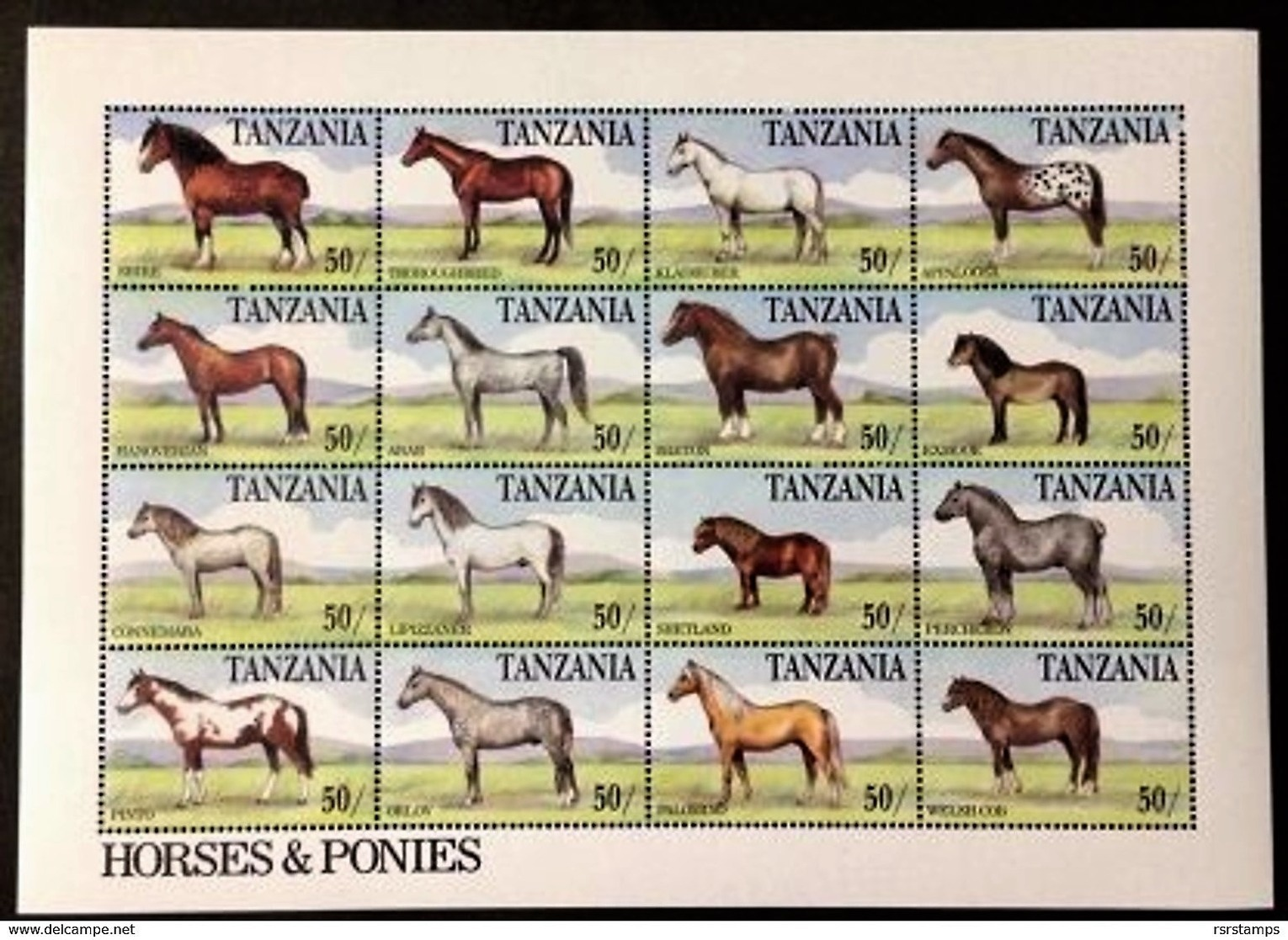 # Tanzania 1991**Mi.974-89 Horse Breeds , MNH [20;145] - Cavalli