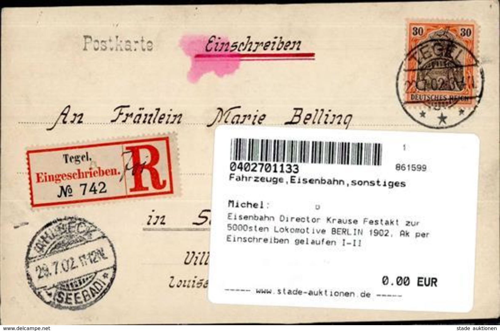Eisenbahn Director Krause Festakt Zur 5000sten Lokomotive BERLIN 1902, Ak Per Einschreiben Gelaufen I-II Chemin De Fer - Trains