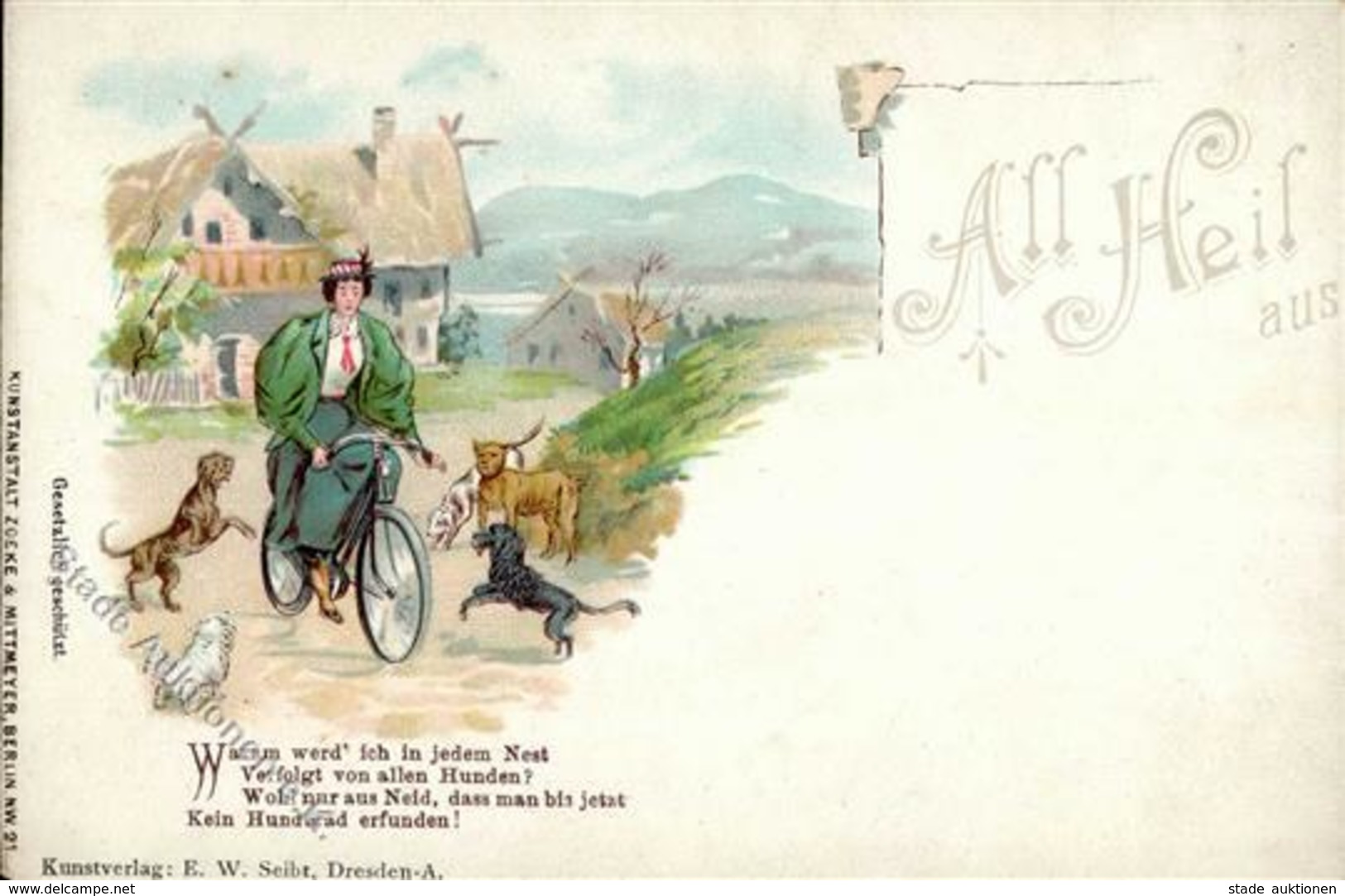 Fahrrad All Heil Hunde   Lithographie I-II Cycles Chien - Autres & Non Classés