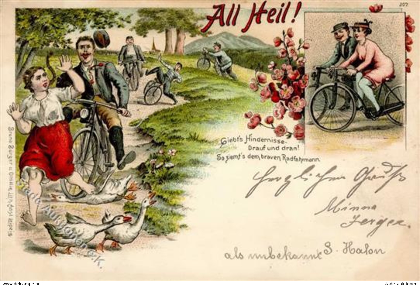Fahrrad All Heil Lithographie 1897 I-II Cycles - Other & Unclassified