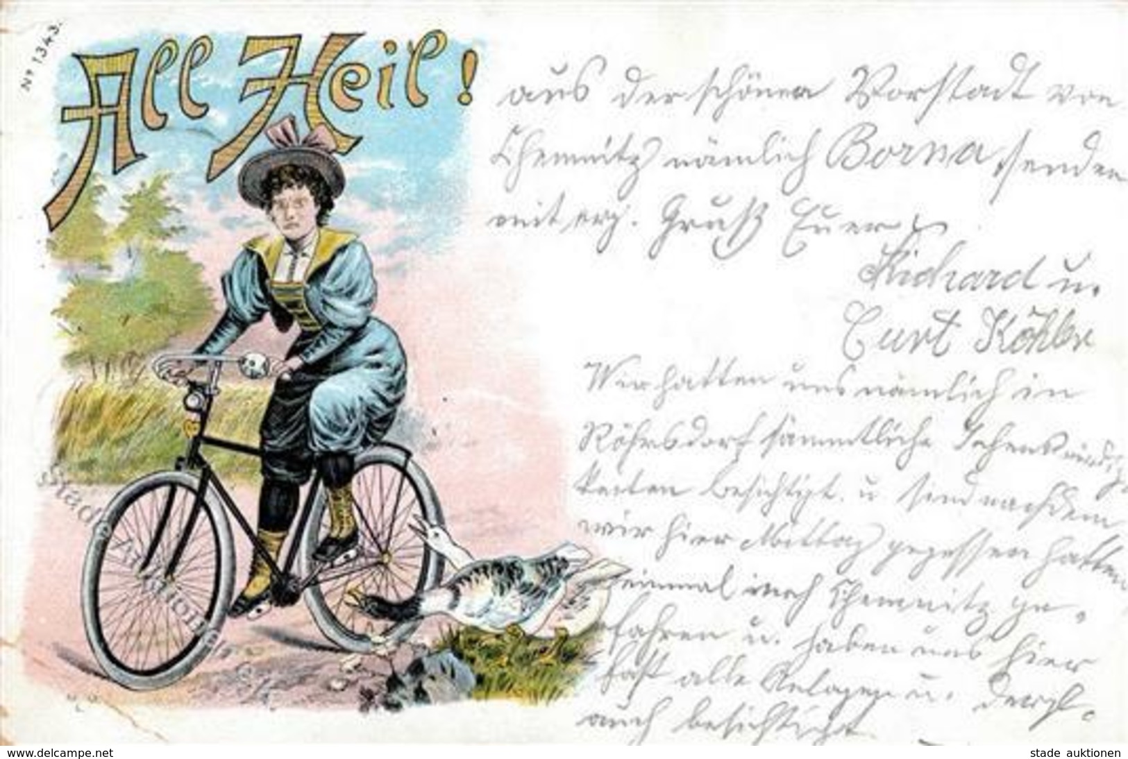 Fahrrad All Heil Lithographie 1898 II (Eckbug) Cycles - Other & Unclassified