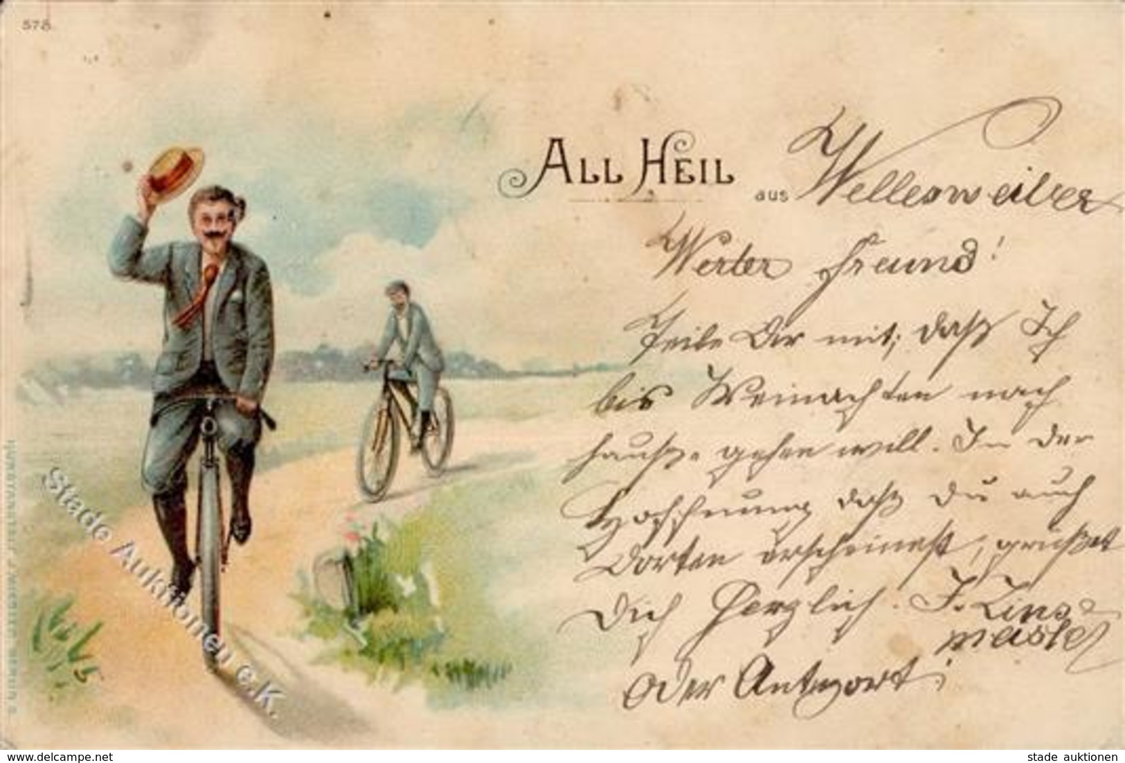 Fahrrad All Heil Lithographie 1898 II (fleckig) Cycles - Sonstige & Ohne Zuordnung