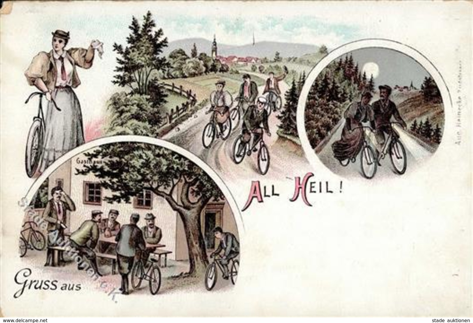 Fahrrad All Heil Lithographie I-II (Ecke Abgestoßen) Cycles - Autres & Non Classés