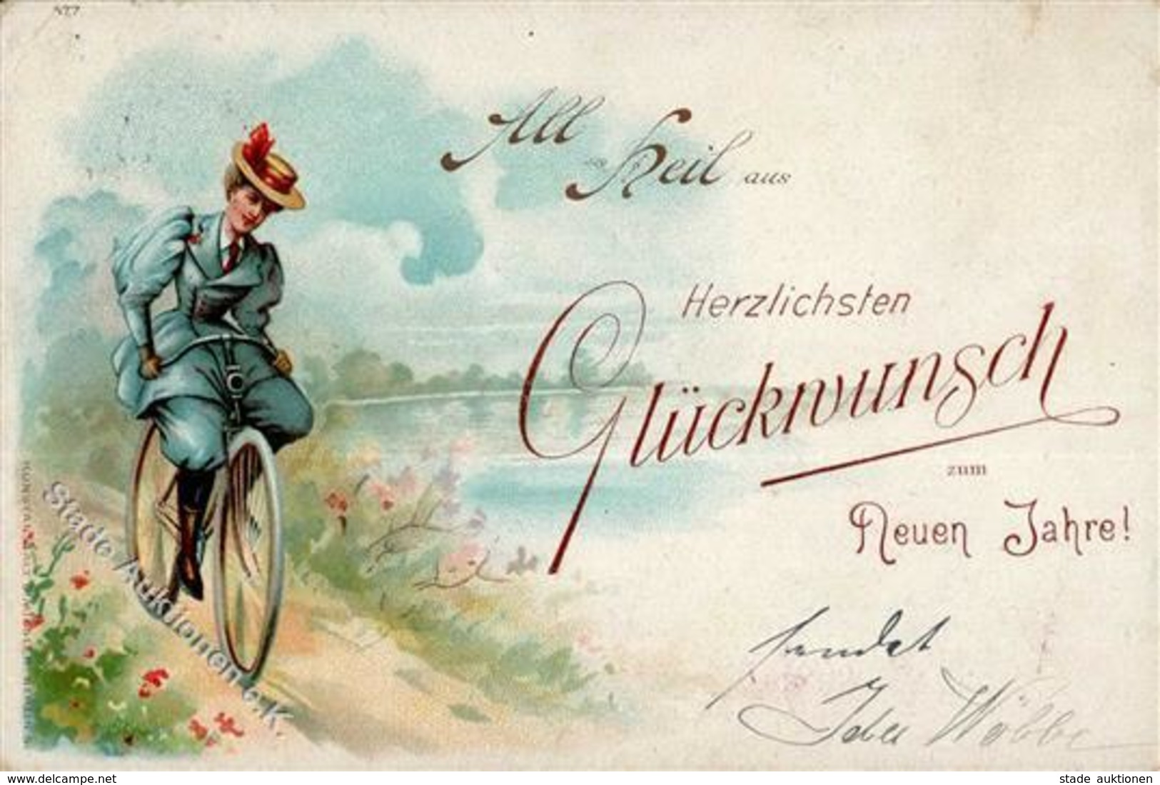 Fahrrad All Heil Neujahr  Lithographie 1898 II (Eckbug, Stauchung) Cycles Bonne Annee - Sonstige & Ohne Zuordnung