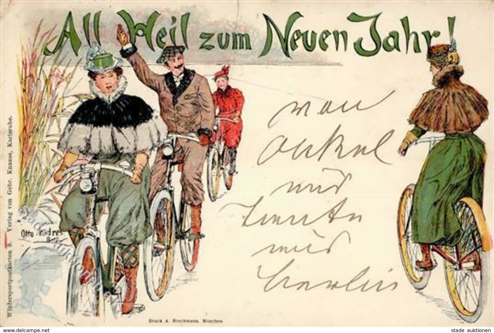 Fahrrad All Heil Neujahr  Lithographie 1899 I-II (Stauchung) Cycles Bonne Annee - Other & Unclassified