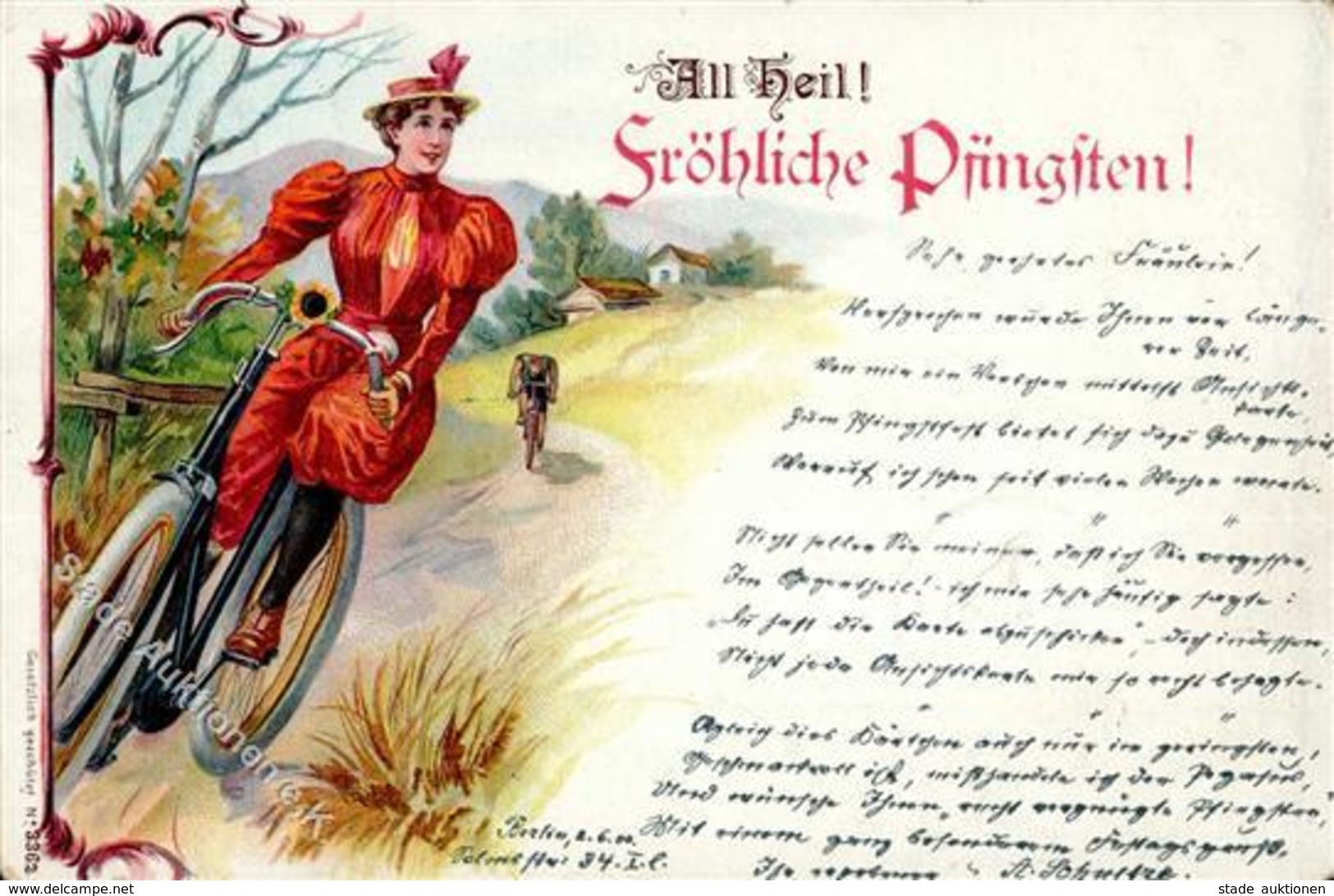 Fahrrad All Heil Pfingsten  Lithographie 1900 I-II (Eckbug) Cycles - Sonstige & Ohne Zuordnung