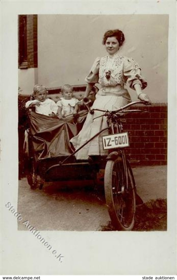 Fahrrad Anhänger Kinder Bahnpost Herford Altenbeken Zug 581 18.8. Foto AK 1907 I-II (Ecke Abgestoßen) Cycles - Other & Unclassified