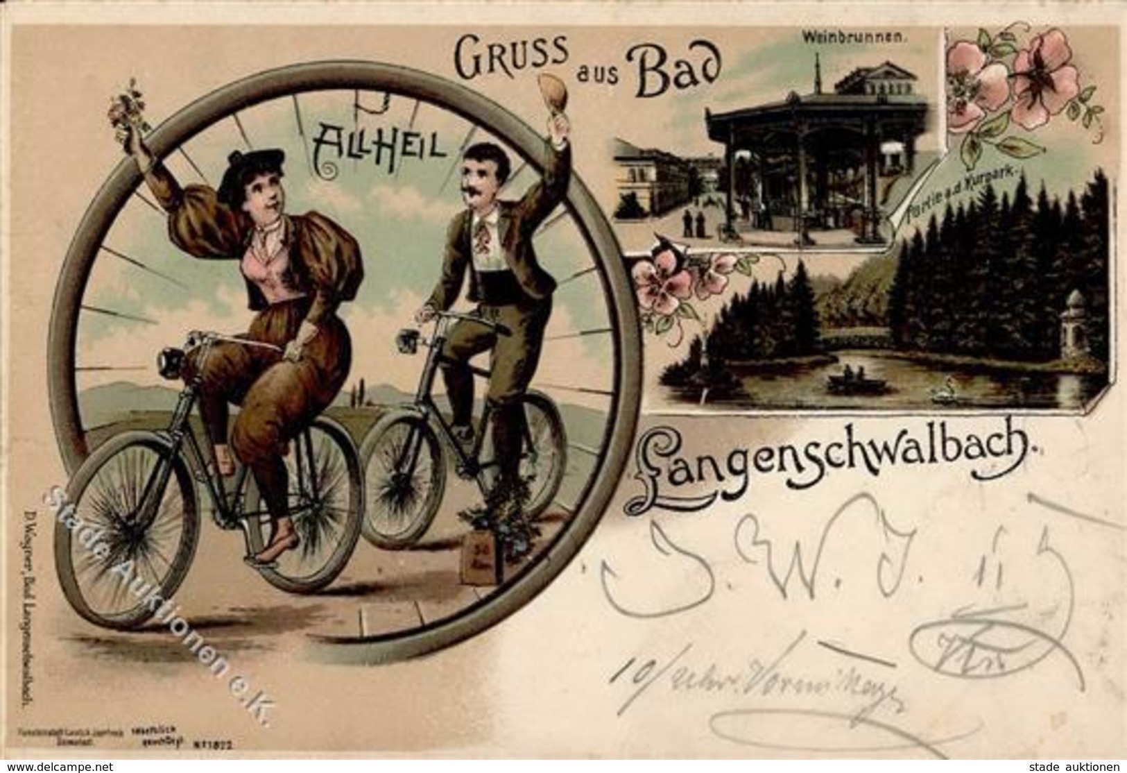 Fahrrad Bad Schwalbach (6208) All Heil Lithographie 1899 I-II Cycles - Sonstige & Ohne Zuordnung