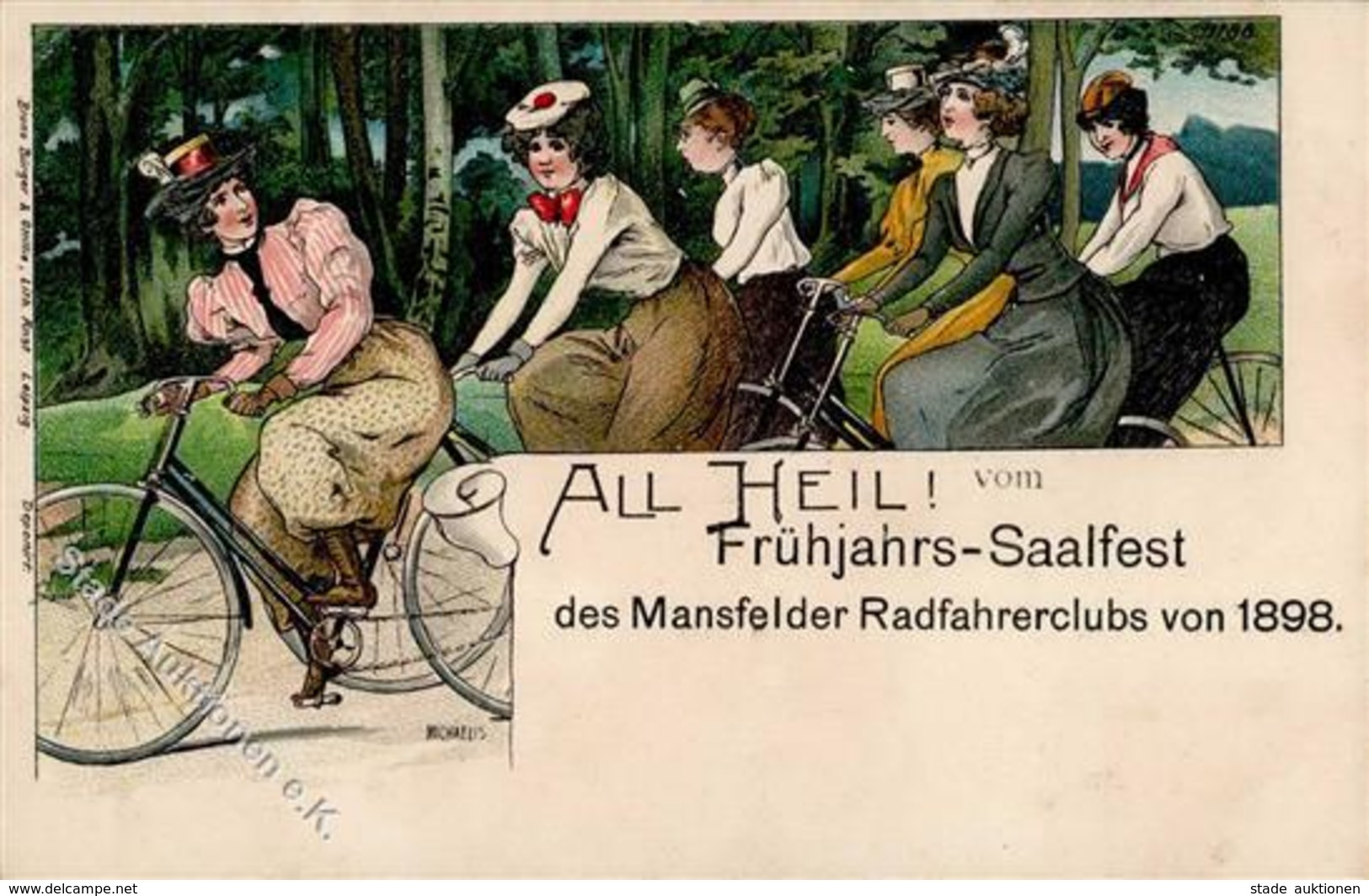 Fahrrad Mansfelder Radfahrerclub Frühjahrs Saalfest Sign. Michaelis Künstlerkarte I-II Cycles - Sonstige & Ohne Zuordnung