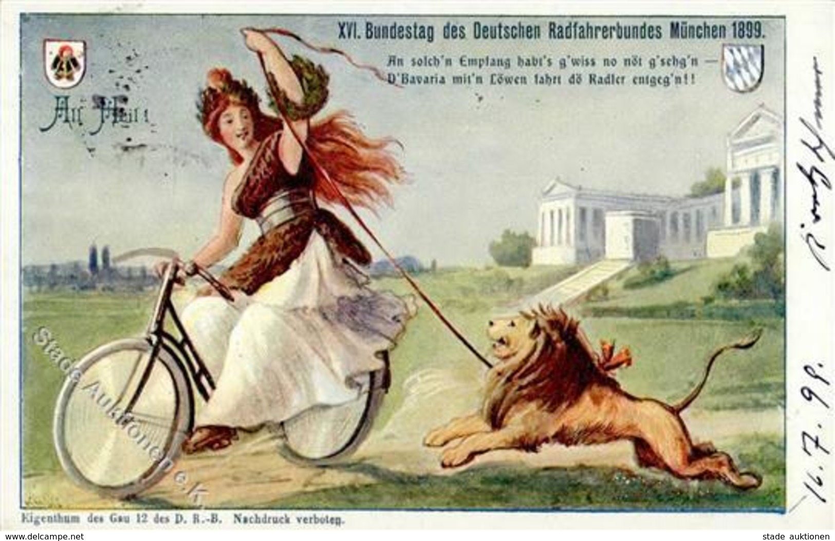 Fahrrad München (8000) XVI. Bundestag Des Deutschen Radfahrerbundes Lithographie 1899 I-II (fleckig, Ecke Abgestoßen) Cy - Otros & Sin Clasificación