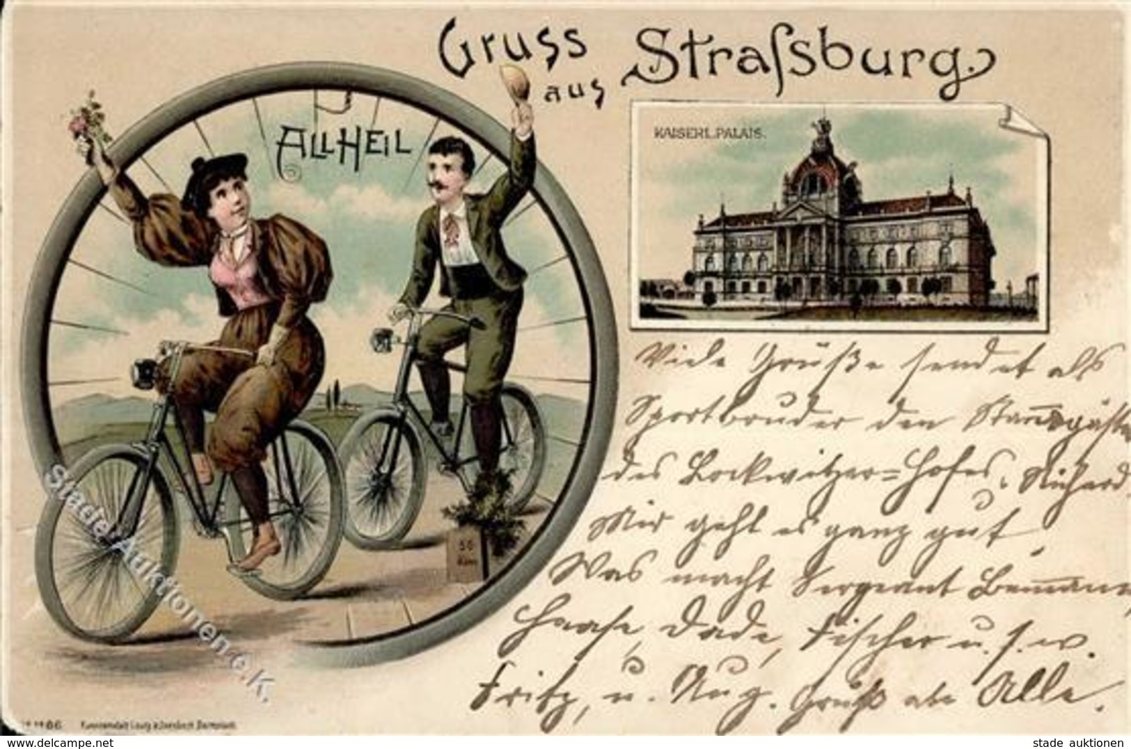 Fahrrad Strasbourg (67000) Frankreich All Heil Lithographie 1898 I-II (Ecken Abgestoßen) Cycles - Sonstige & Ohne Zuordnung