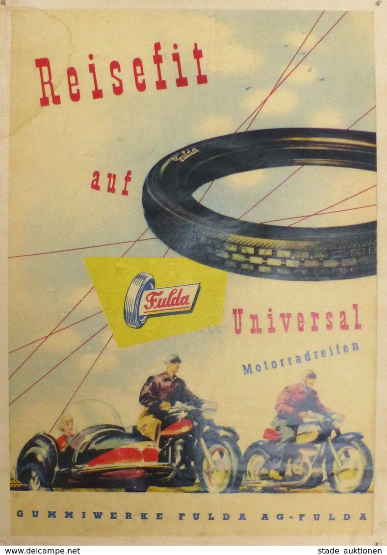 Motorrad Oldtimer Werbung Fulda Universal Motorradreifen Plakat 43,5 X 31 Cm I-II (leichte Stauchung, Fleckig) Publicite - Motorbikes