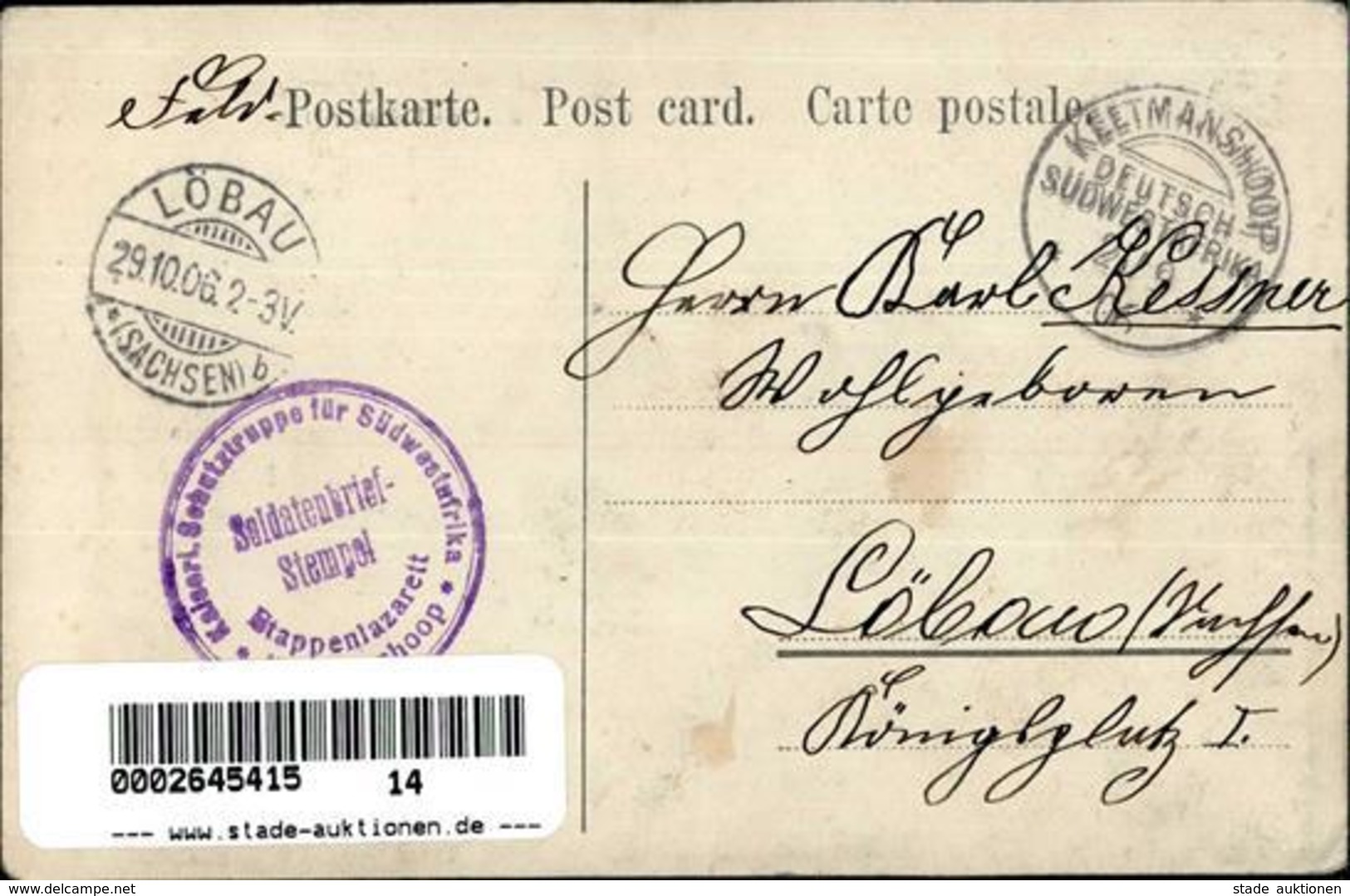 Kolonien Deutsch Südwestafrika Aubrevier B. Keetmanshoop 1906 I-II Colonies - Unclassified