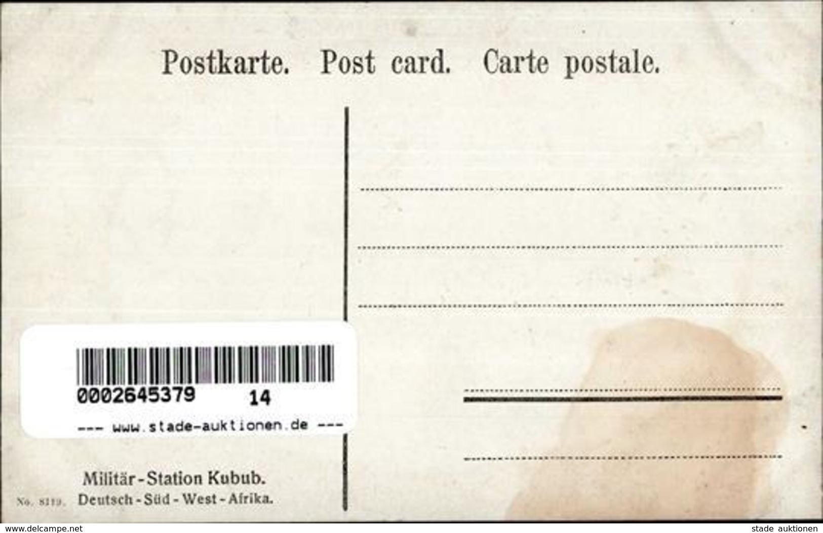 Kolonien Deutsch Südwestafrika Kubub Militär Station I-II  (fleckig) Colonies - Unclassified