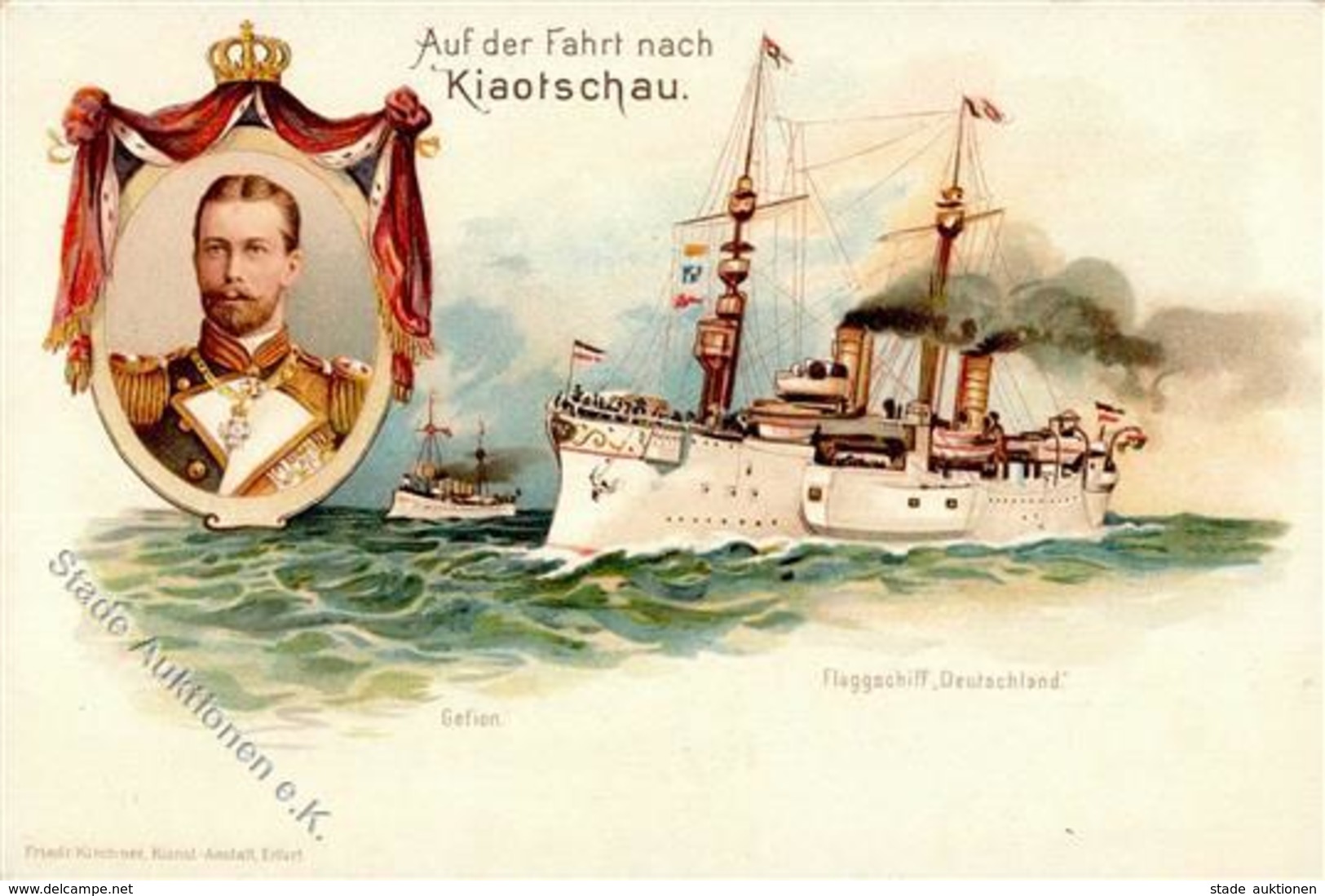Kolonien Kiautschou Prinz Heinrich V. Preußen Schiff Gifion U. Flaggschiff Deutschland Lithographie I-II Colonies Bateau - Asien