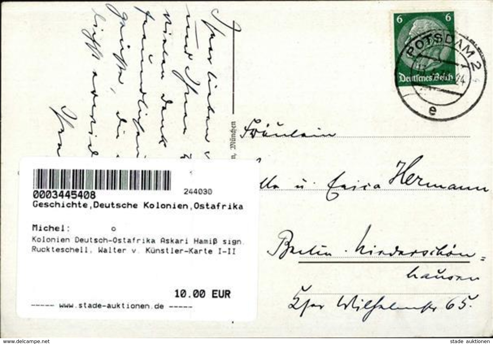 Kolonien Deutsch-Ostafrika Askari Hamiß Sign. Ruckteschell, Walter V. Künstler-Karte I-II Colonies - Africa