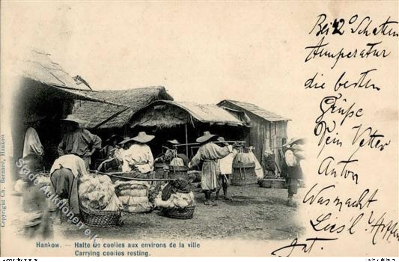 Kolonien CHINA - HANKOW - Halte De Coolies Aux Environs De La Ville Carrying Coolies Resting Mit O Hankau 1912 - Ecke Ge - Sonstige & Ohne Zuordnung