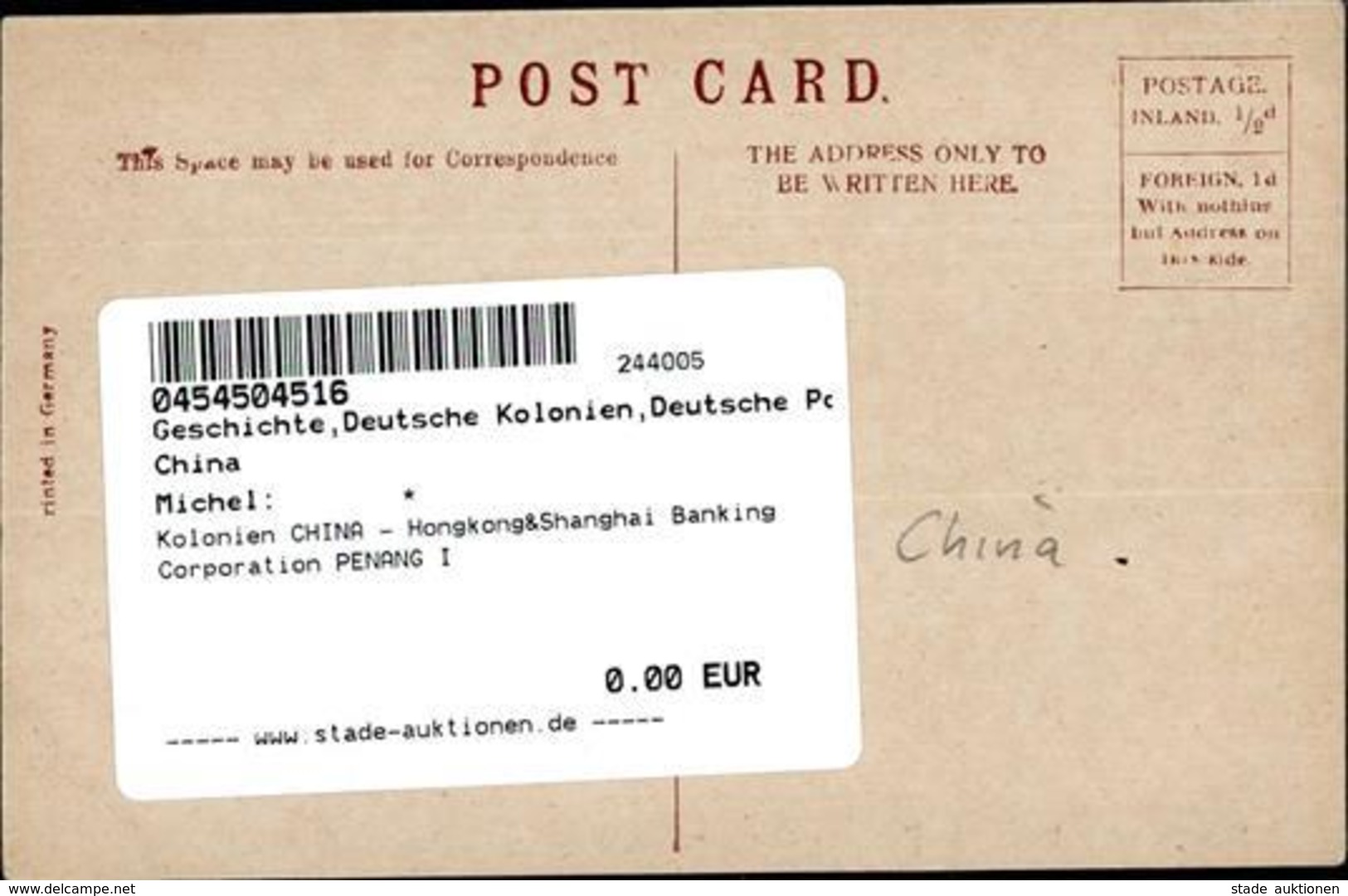 Kolonien CHINA - Hongkong&Shanghai Banking Corporation PENANG I Colonies - Other & Unclassified