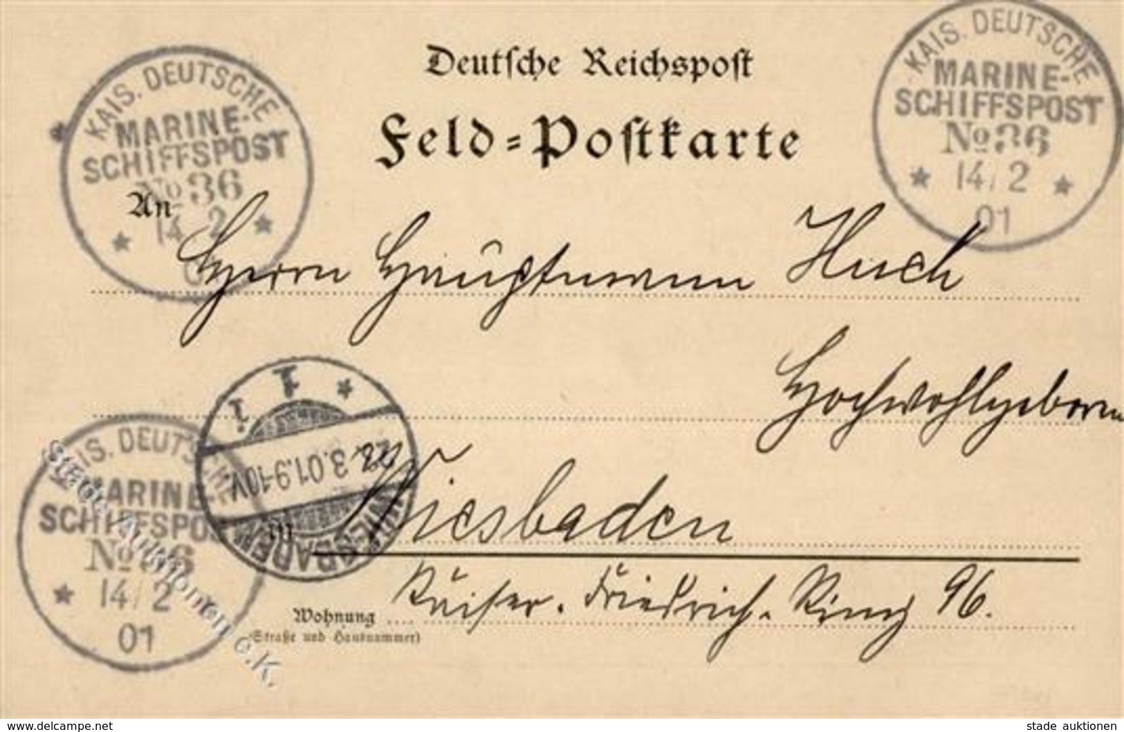 Kolonien Deutsche Post China Kais. Deutsche Marine Schiffspost No. 36 14/2 01  I-II Colonies - Autres & Non Classés