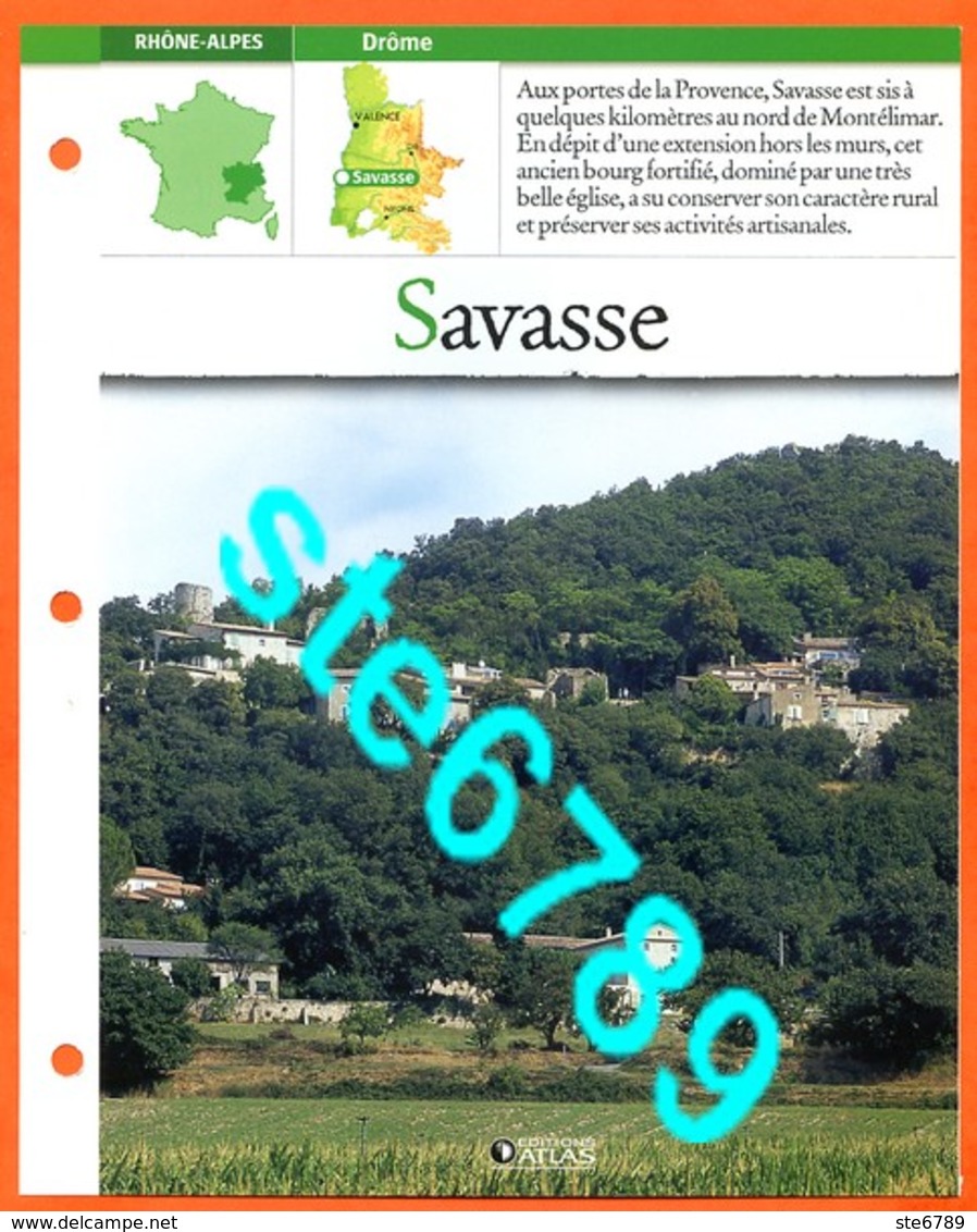 26 SAVASSE Drome  Région RHONE ALPES Villages De France Géographie Fiche Dépliante Village - Géographie