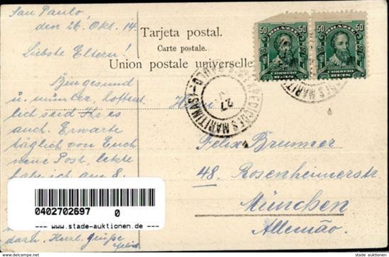 Indios Puerto Casado Brasilien Indio Angaite Marcelino 1914 I-II - Indiani Dell'America Del Nord