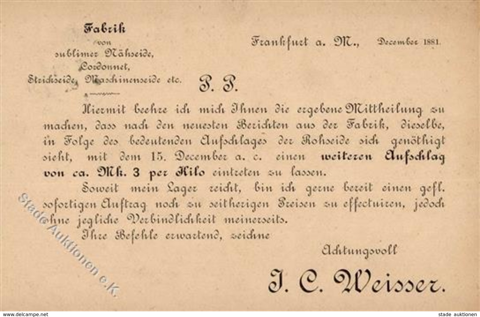 Vorläufer Frankfurt (6000) Nähseiden Fabrik 1881 I-II - Sonstige & Ohne Zuordnung