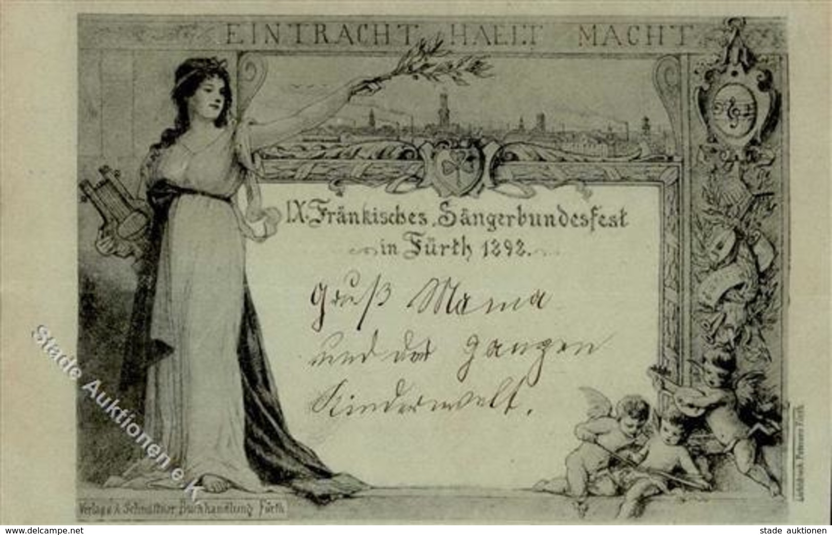 Vorläufer Fürth (8510) Fränkisches Sängerbundfest 1892 I-II - Other & Unclassified