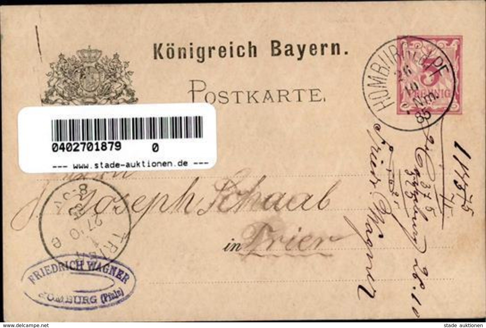 Vorläufer Homburg (6650) J. C. Eberhardt Großhandlung Fluss U. Seefisch Speyer Privatganzsache 1885 I-II - Other & Unclassified