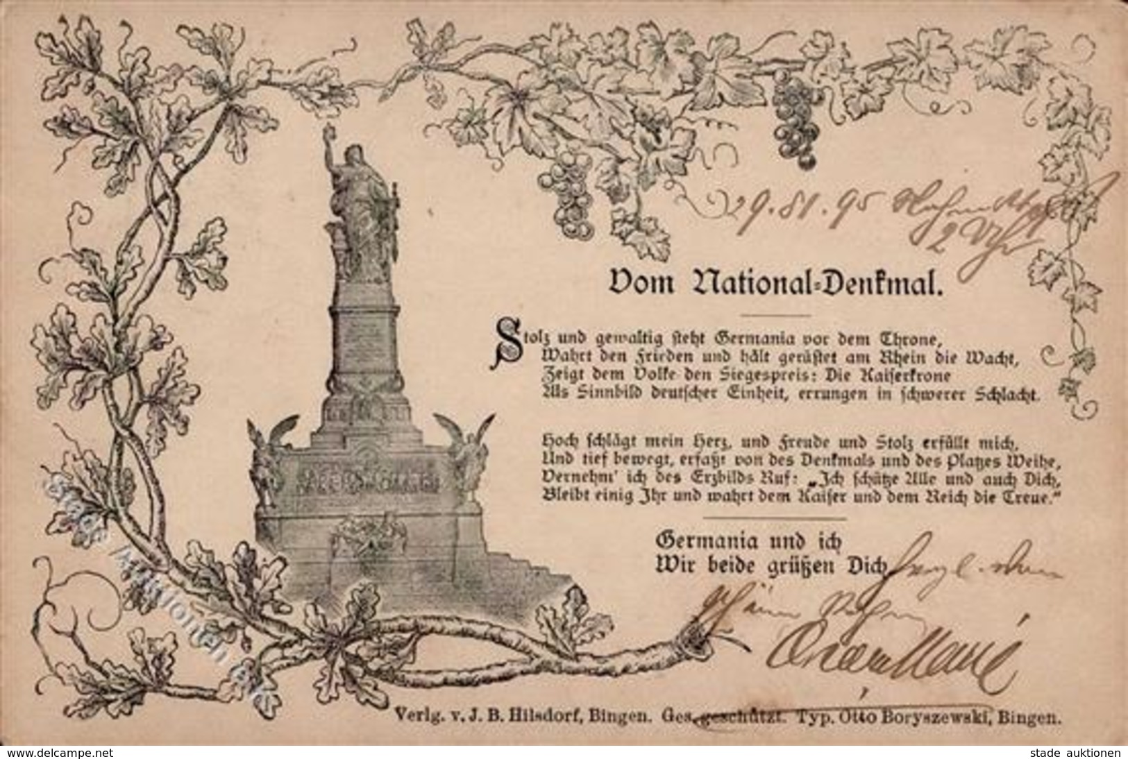 Vorläufer Rüdesheim  (6220) National Denkmal  1895 I-II - Sonstige & Ohne Zuordnung