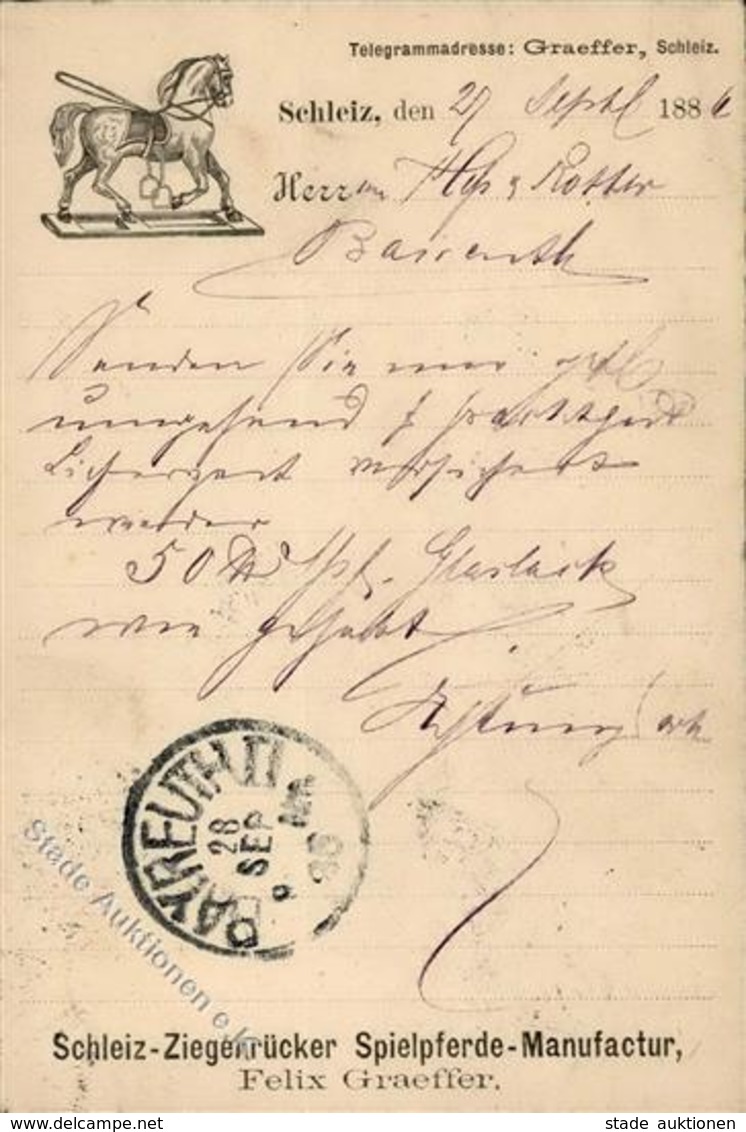 Vorläufer Schleiz (O6550) Schleiz Ziegenrücker Spielpferde Manufactur Felix Graeffer 1886 I-II - Sonstige & Ohne Zuordnung