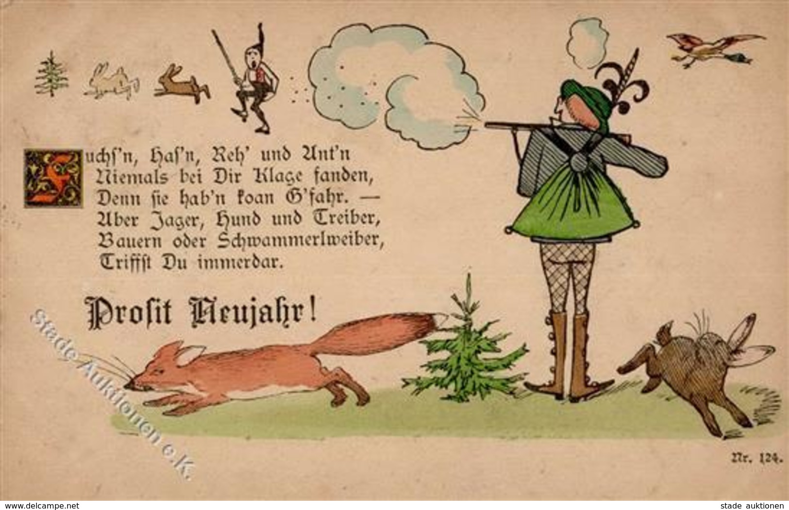 Vorläufer Stettin Jagd Fuch Hase Neujahr  1888 I-II Bonne Annee Chasse - Sonstige & Ohne Zuordnung