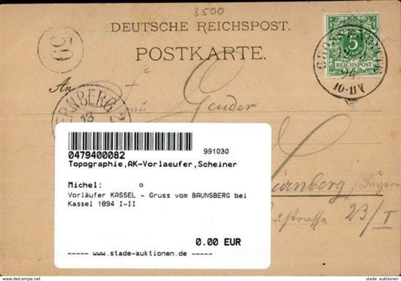 Vorläufer KASSEL - Gruss Vom BAUNSBERG Bei Kassel 1894 I-II Montagnes - Other & Unclassified