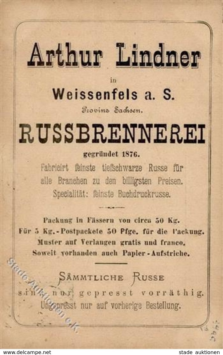 Vorläufer 1880 Weissenfels (o-4850) Russbrennerei Arthur Lindner I-II - Sonstige & Ohne Zuordnung