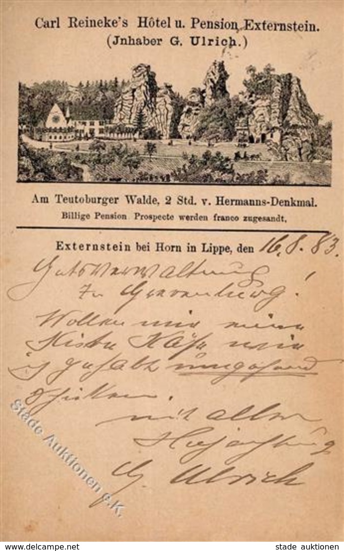 Vorläufer 1883 Externstein Horn-Bad Meinberg (4934) Carl Reinekes Hotel U. Pension I-II (fleckig) - Autres & Non Classés