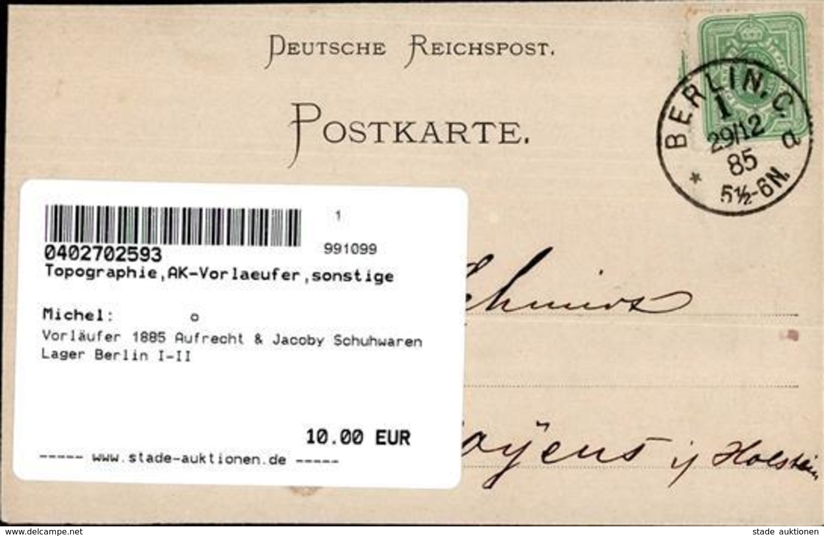 Vorläufer 1885 Aufrecht & Jacoby Schuhwaren Lager Berlin I-II - Sonstige & Ohne Zuordnung