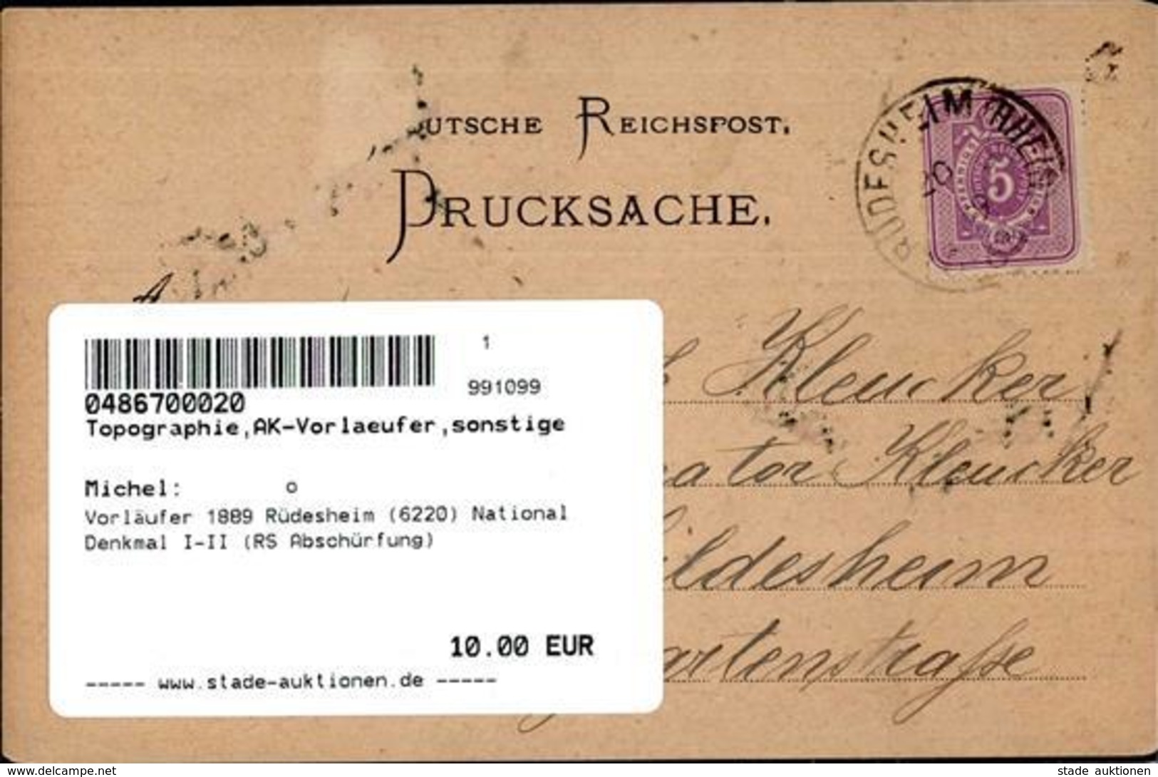Vorläufer 1889 Rüdesheim (6220) National Denkmal I-II (RS Abschürfung) - Sonstige & Ohne Zuordnung