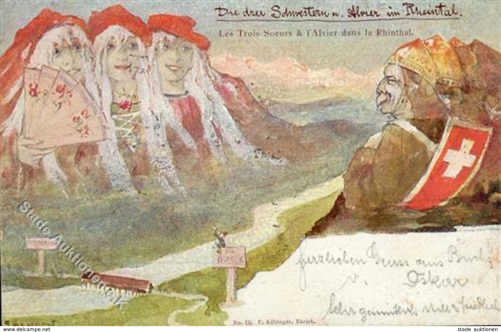 Berggesichter Sign. Hansen  Die Drei Schwestern U. Alvier Im Rheintal  1899 I-II (fleckig) Face à La Montagne - Sonstige & Ohne Zuordnung